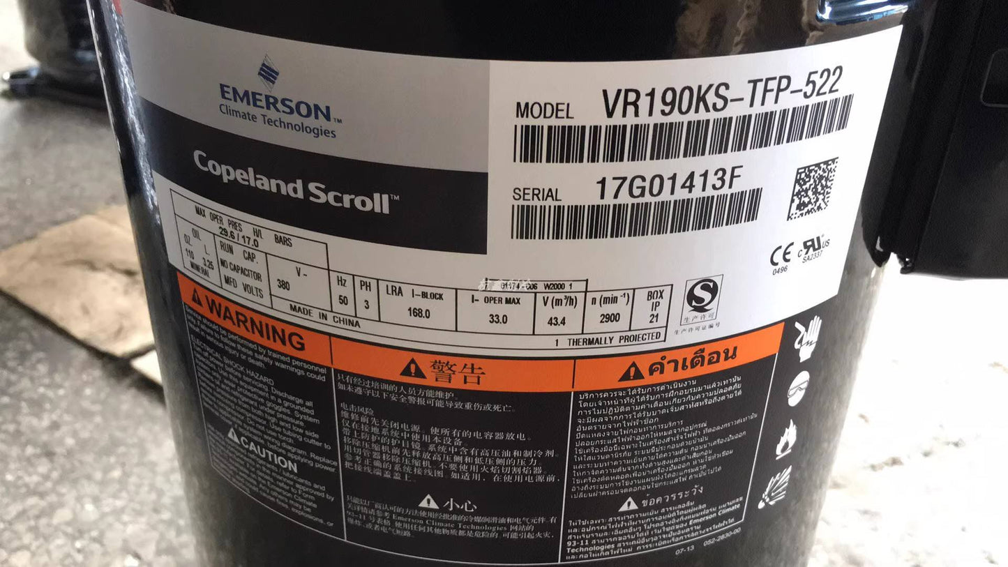 Hot-Selling 15 HP Emerson Copeland ZR190KCE-TFD-655 Air Conditioning Scroll Compressor for Air Conditioners and Refrigerators