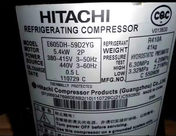 Original 2HP Hita-chi E605DH-59D2Y R410A Refrigerant Inverter Scroll Compressor for Air Conditioning Refrigeration and Heat Pump