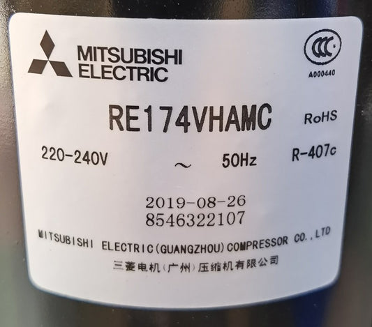 Factory-Direct Mitsubishi RE165VHSMT Hermetic Rotary AC Compressor | COP 3.11, 13.2kg | Residential & Light Commercial AC - JX Refrigeration Equipment
