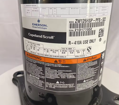 ZW126HSP-PFS ZW126HSP-TFP Scroll Compressor 61600–63000 BTU R410A High Efficiency 1-220V 3-380V - JX Refrigeration Equipment