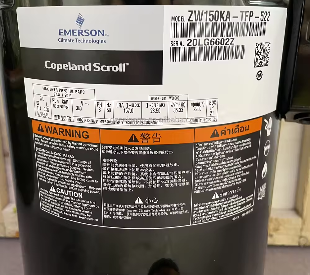 ZW126HSP-PFS ZW126HSP-TFP Scroll Compressor 61600–63000 BTU R410A High Efficiency 1-220V 3-380V - JX Refrigeration Equipment