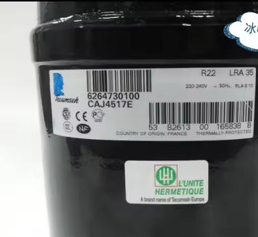 Original New 1.25HP Tecumseh CAJ4517E 208-220V/50Hz R-22 Piston Compressor for Air Conditioning and Refrigeration - JX Refrigeration Equipment
