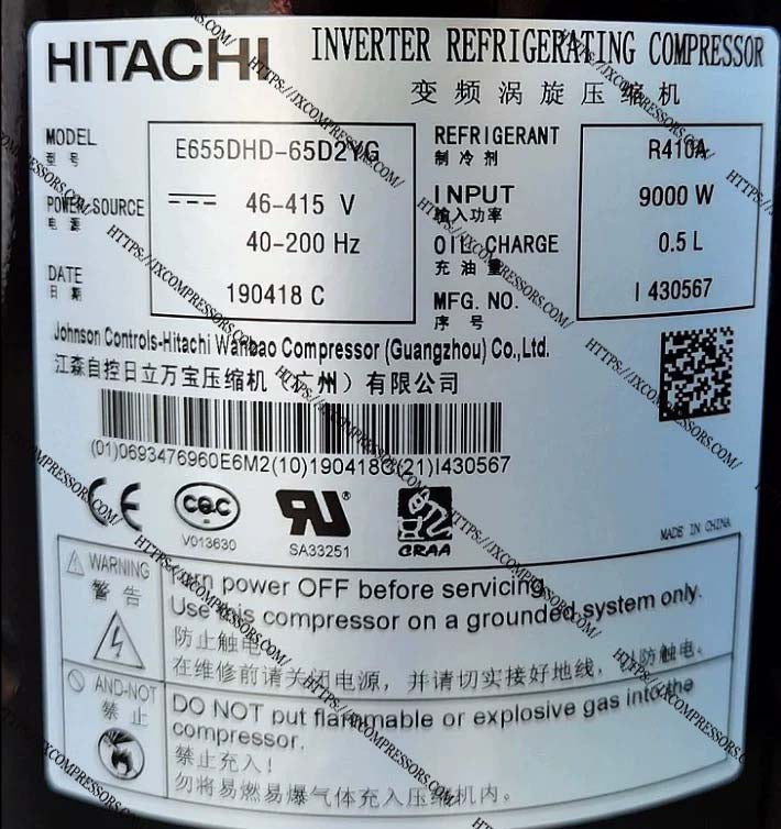 HITACHI E655DHD-65D2YG Scroll Compressor - JX Refrigeration Equipment