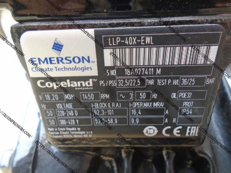 Copeland LLP-40X-EWL 4HP 220-420V 3Phase Semi-Hermetic Refrigeration Reciprocating Compressor - JX Refrigeration Equipment