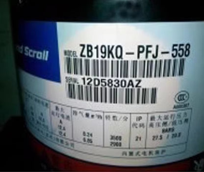 22 2.5HP Scroll Compressor ZB19KQ-PFJ-558 ZB19KQ-TFD-558 ZB19KQE-PFJ-558 ZB19KQE-TFD-558 Copeland Cold Storage Compressor - JX Refrigeration Equipment