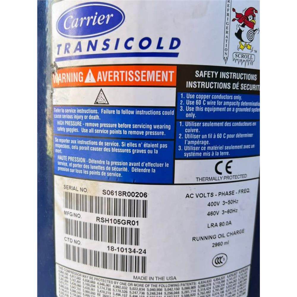 Carrier Transicold RSH105GR01 Scroll Compressor 10HP - JX Refrigeration Equipment