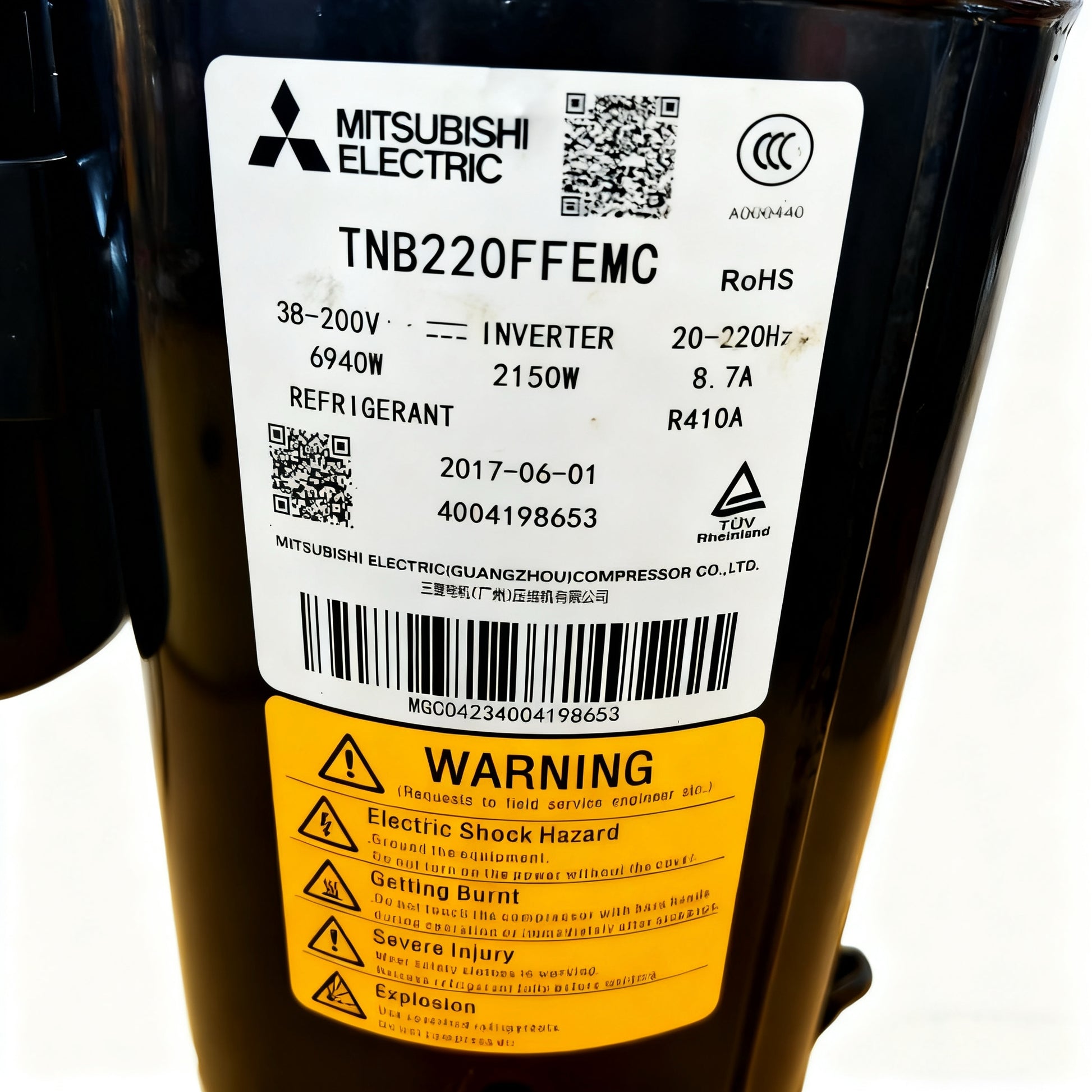 Original New TNB220FLHMT Inverter Rotary Compressor | 7130 W Rated Capacity, 2200 W Input | For Energy-Saving Air Conditioners - JX Refrigeration Equipment