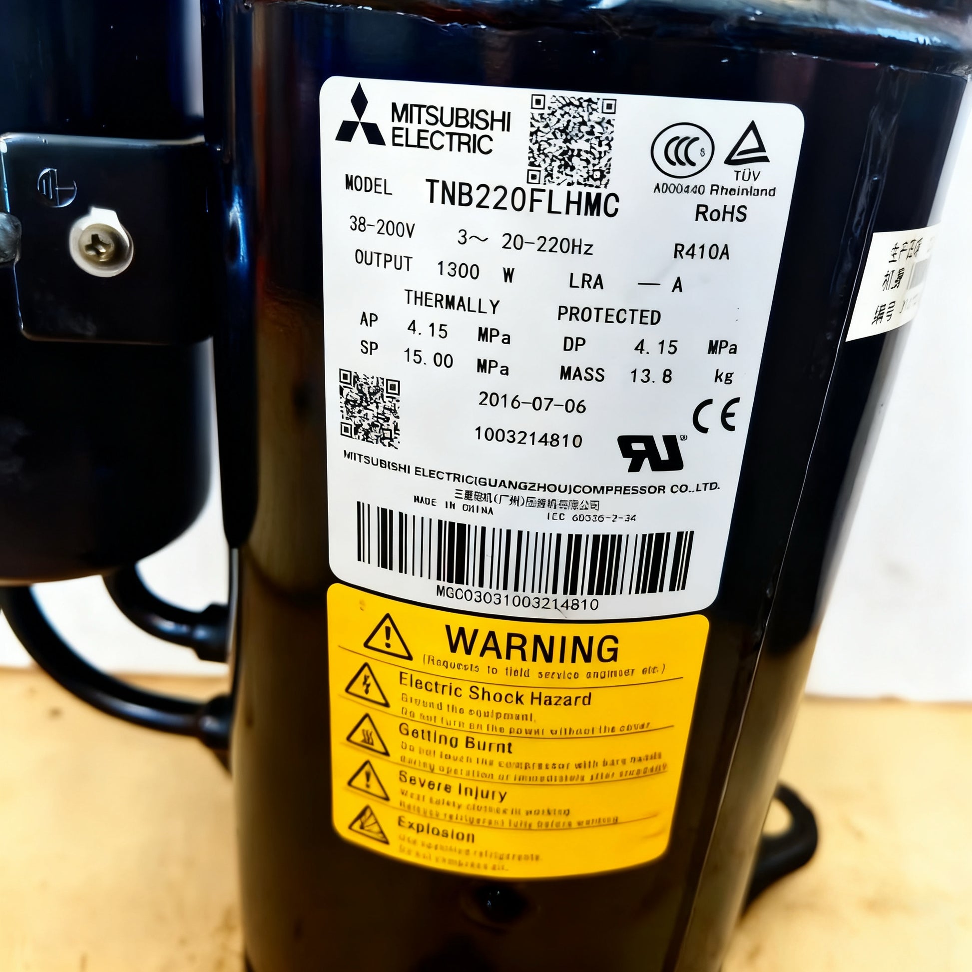 Original New TNB220FLHMT Inverter Rotary Compressor | 7130 W Rated Capacity, 2200 W Input | For Energy-Saving Air Conditioners - JX Refrigeration Equipment