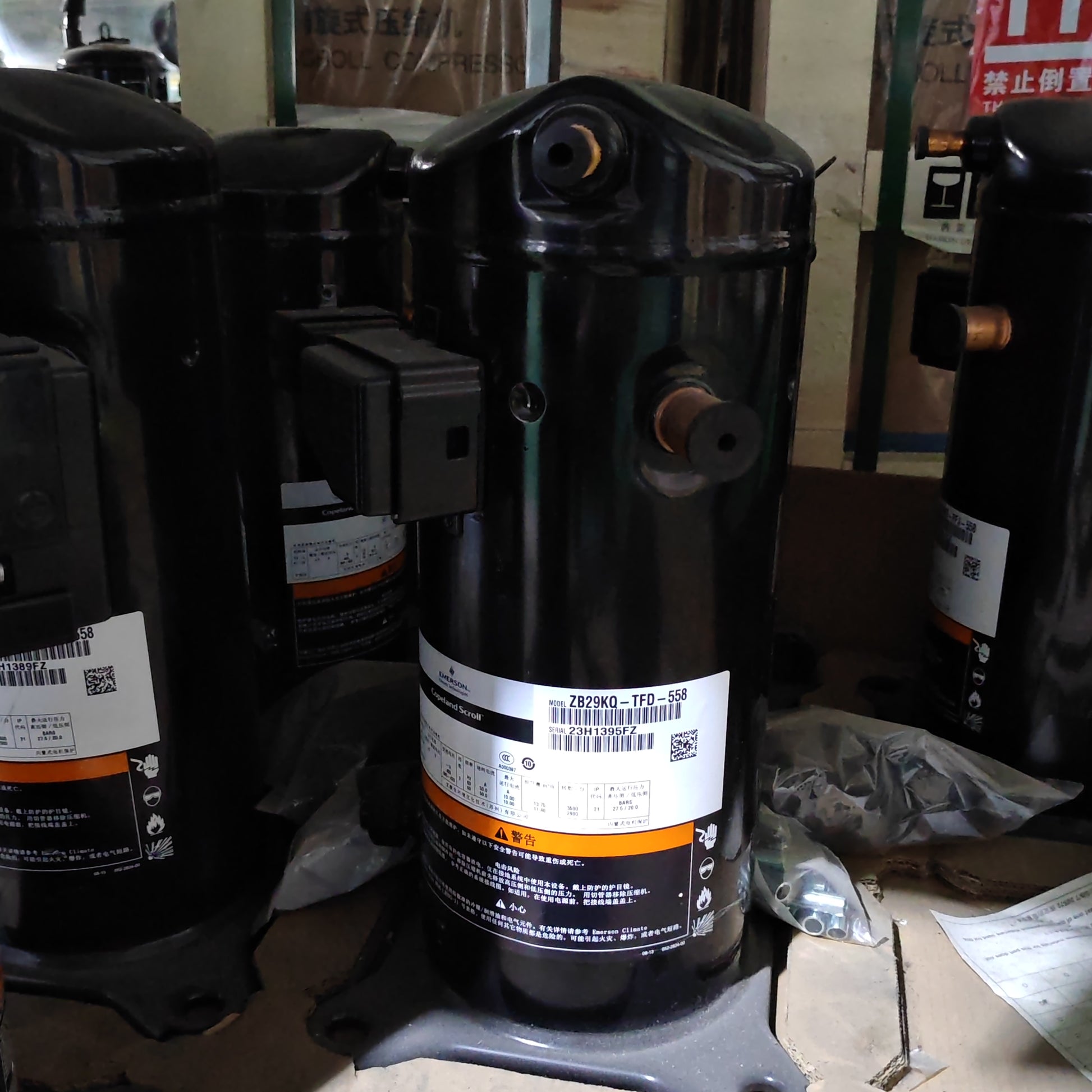 High-performance ZB29KQ-TFD scroll compressor 46200 BTU, 10.7 EER, 60Hz 460V and 37000 BTU 50Hz for R22 high-temperature air conditioning systems. - JX Refrigeration Equipment