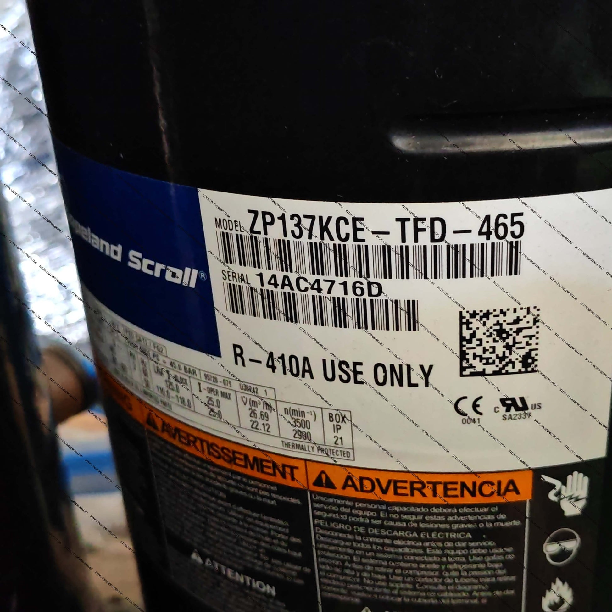 Copeland ZP Scroll Refrigeration Hermetic Compressor ZP137KCE-TFD-455 R410A 13HP 380V 3Phase - JX Refrigeration Equipment