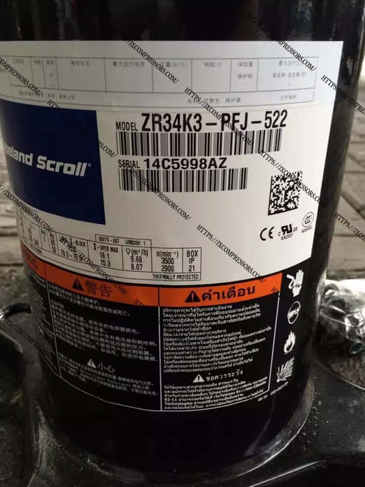 3 HP Copeland Emerson Scroll Compressor ZR34KH-TFD-522 for Refrigeration air Conditioning - JX Refrigeration Equipment